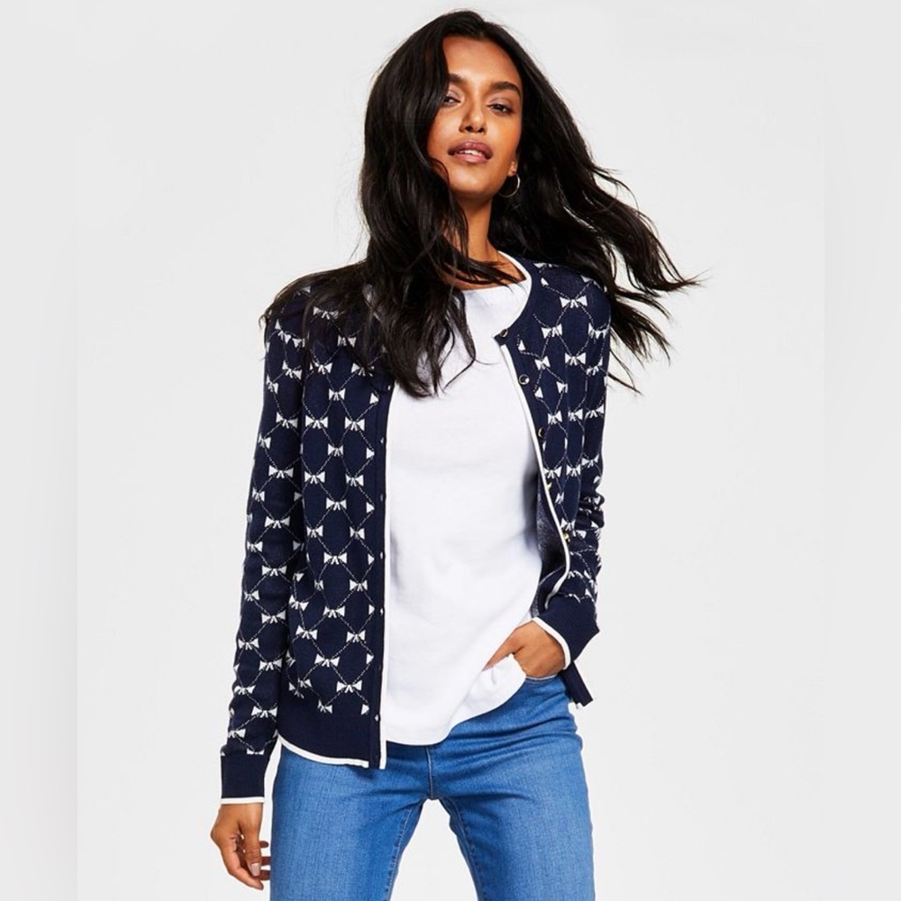 CHARTER CLUB Crewneck Cardigan bow design SIZE: MEDIUM